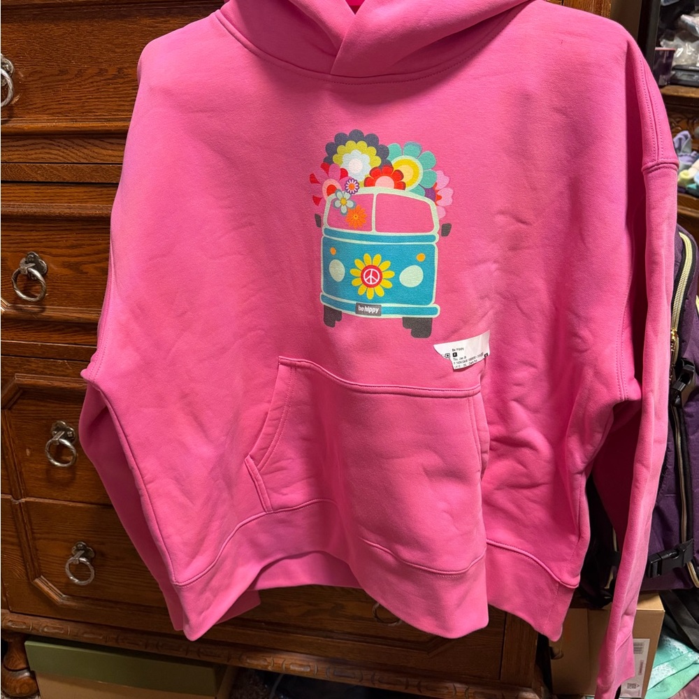 Pink Hoodie with Colorful Van Graphic 2XL